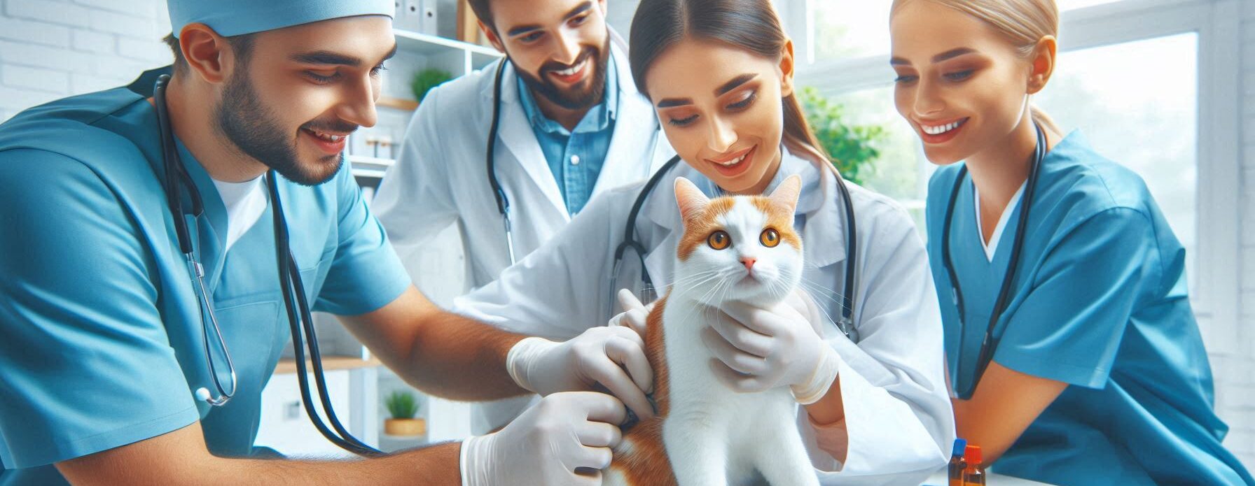 Cats Being Taken Care of by Doctors at a Clinic