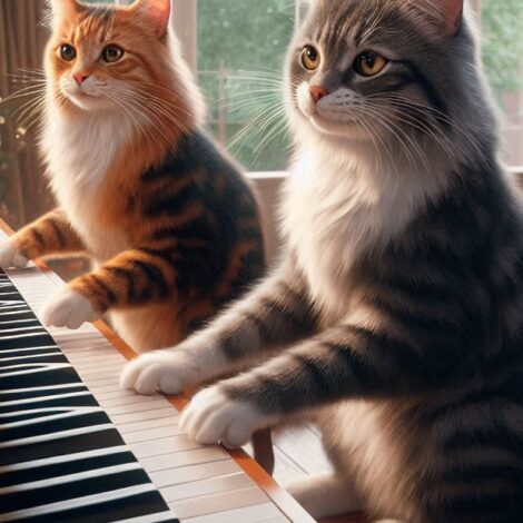 Cats Being Trained to Play the Piano