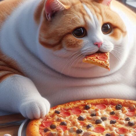 Very Overweight Cat Eating Pizza