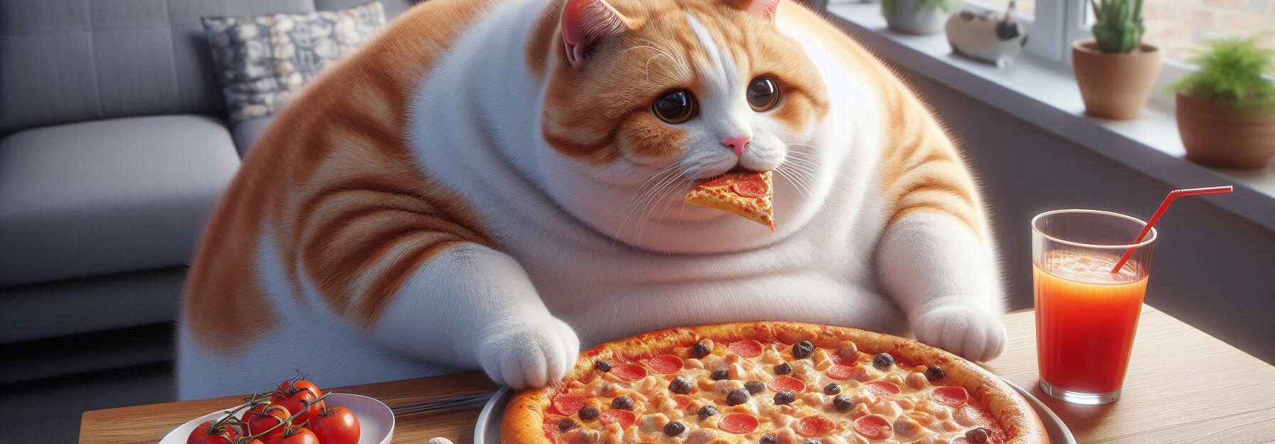 Very Overweight Cat Eating Pizza