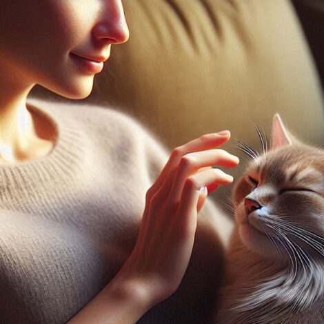 Cat Purring and Sitting on the Lap of a Human