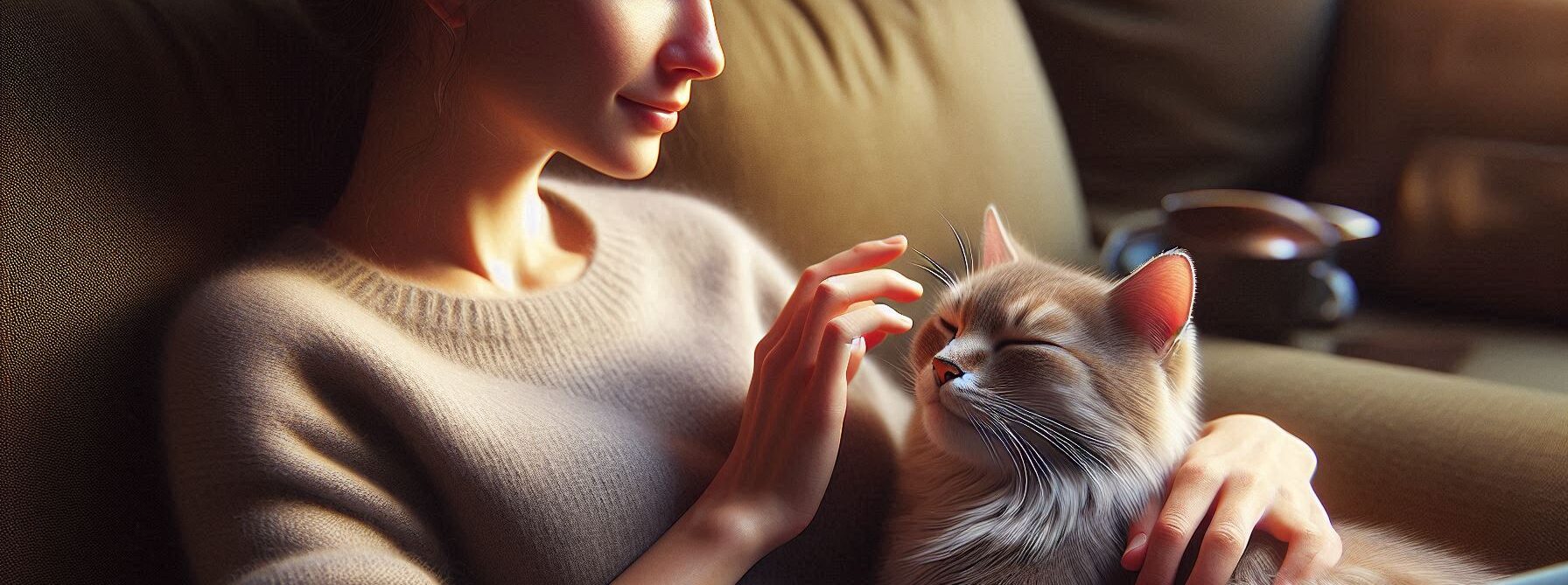 Cat Purring and Sitting on the Lap of a Human