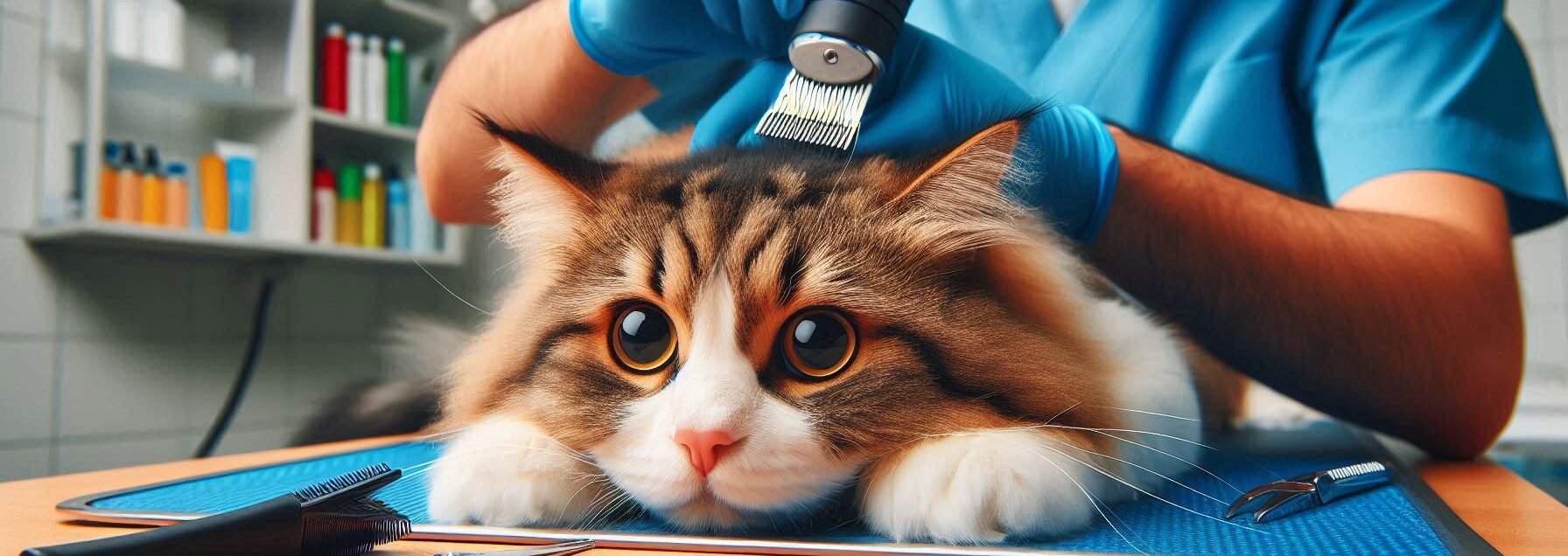 Cat Not Happy About Being Groomed at the Vet