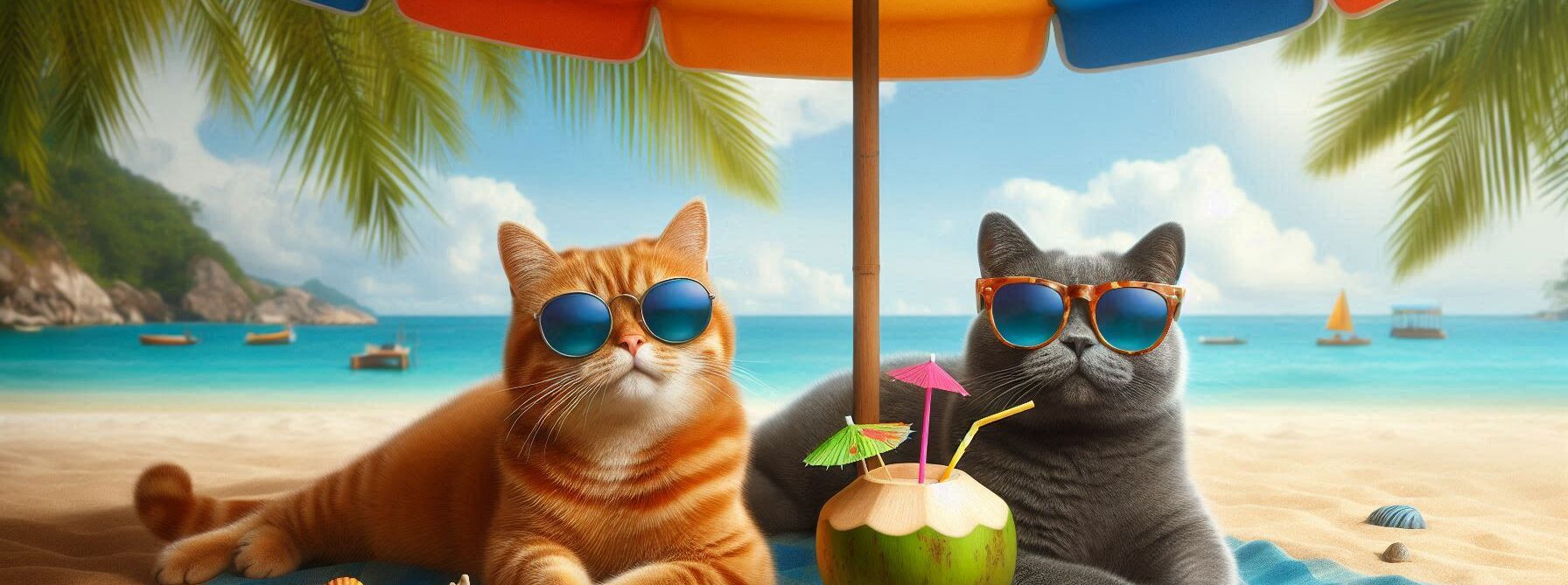 Cats Sunbathing on the Beach