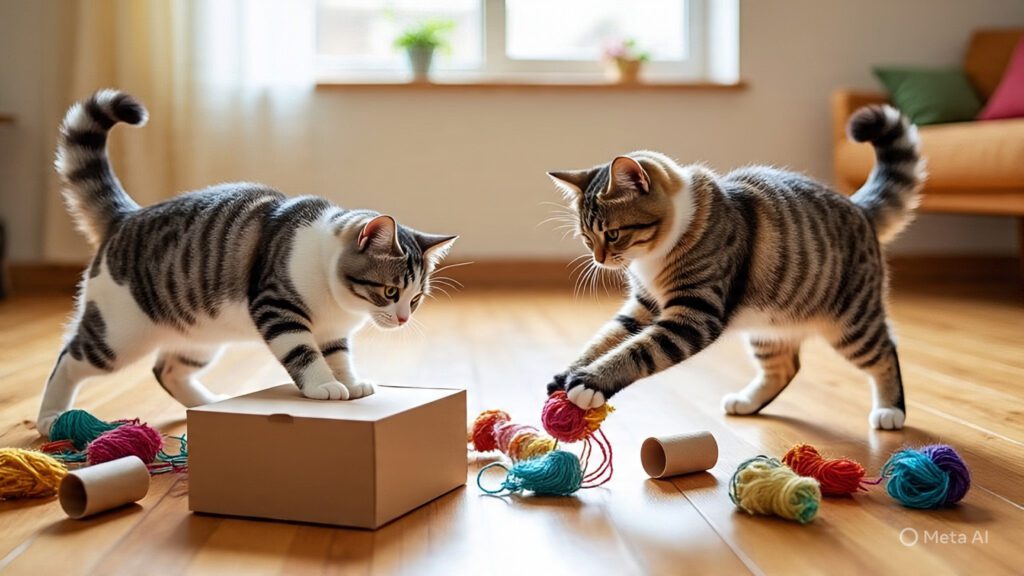 Cats Playing with DIY Toys