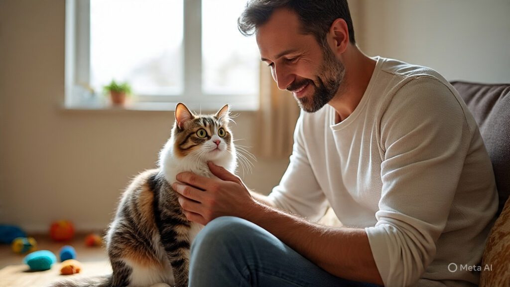 Man Petting a Cat