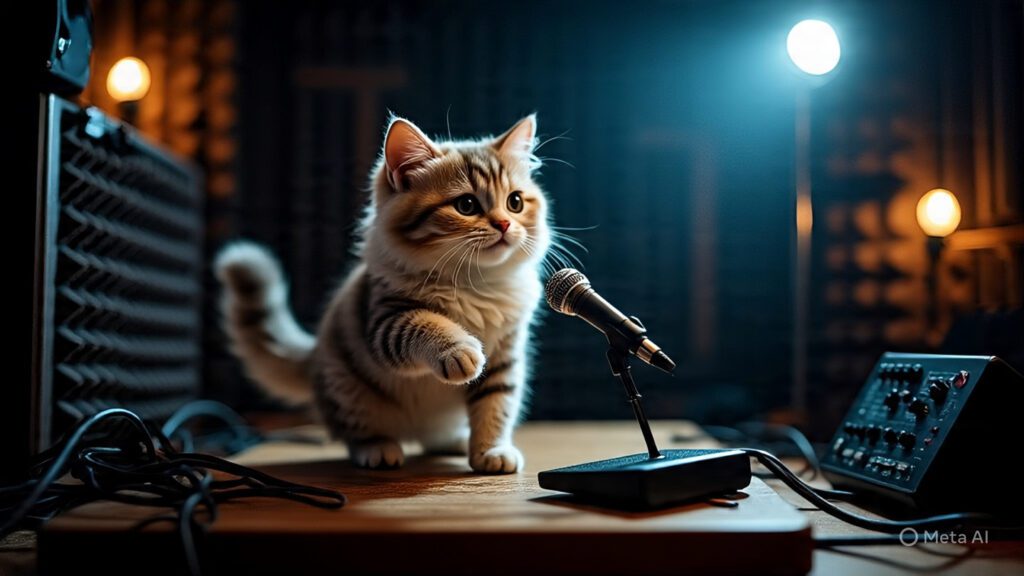 Cat Dancing and Singing in a Music Recording Studio