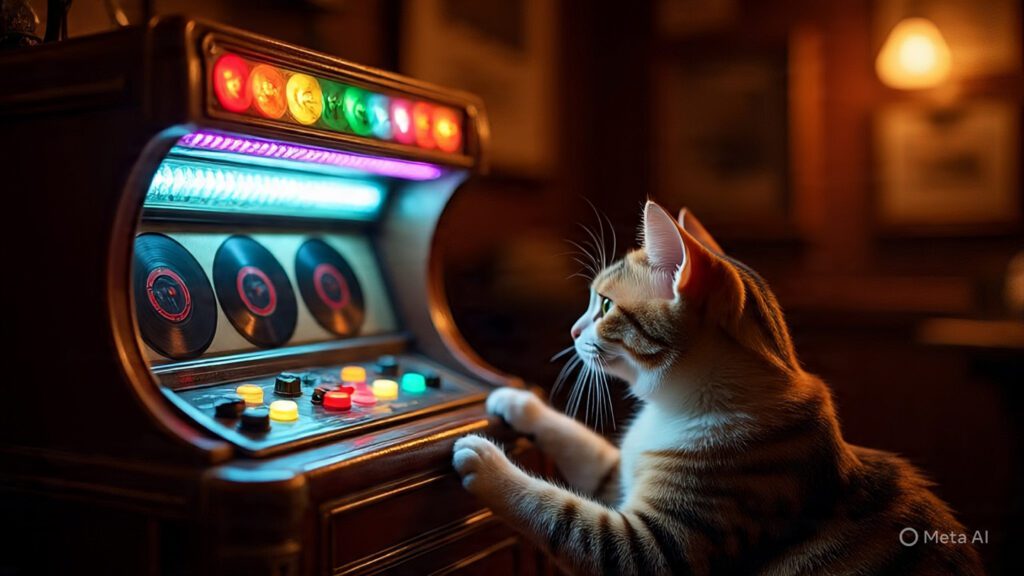 Cat Listening to Music on the Jukebox