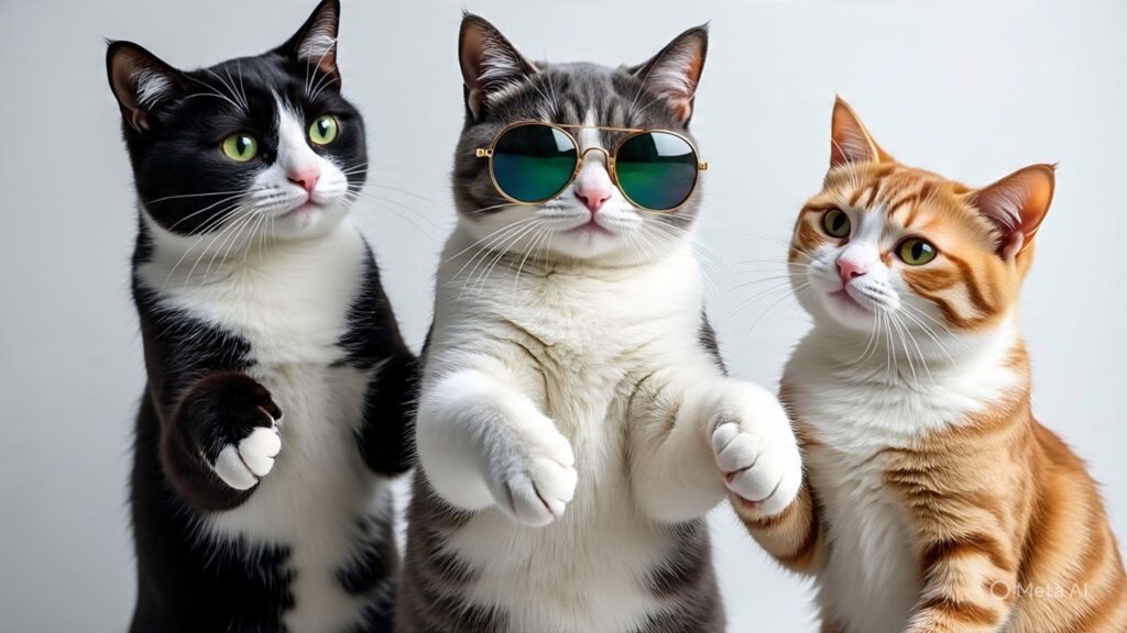 Three Cats Arm in Arm Swaying to the Music
