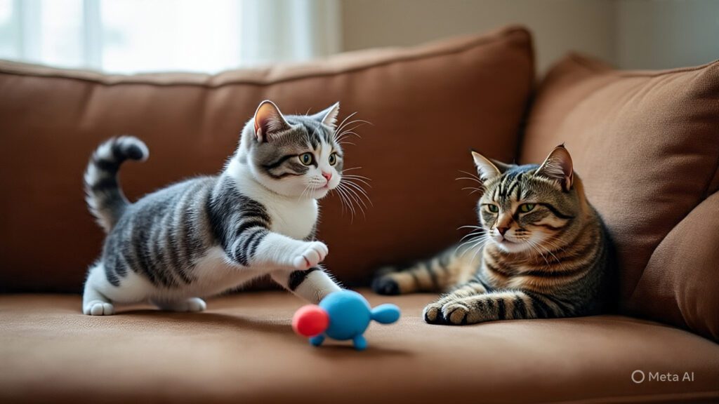 An Energetic Cat Trying to Play with a Bored Cat