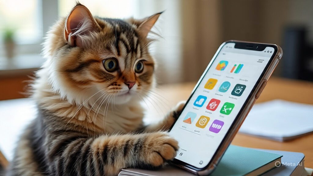 Cat Playing with Apps on a Phone