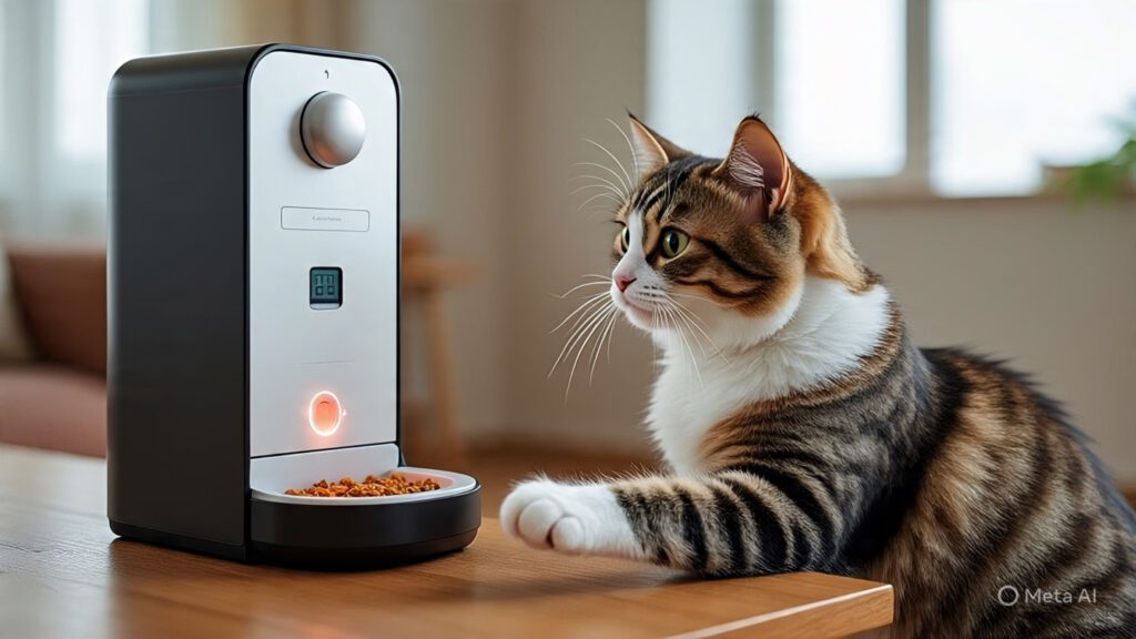 Cat Using a Smart Feeder