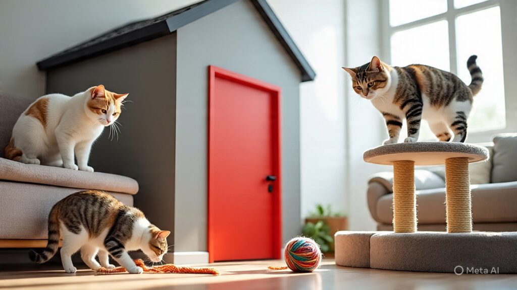 Cats Exploring Their Brand New House