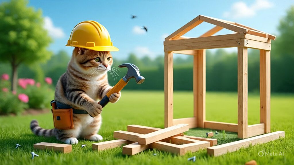 Cat Constructing a Cat Enclosure