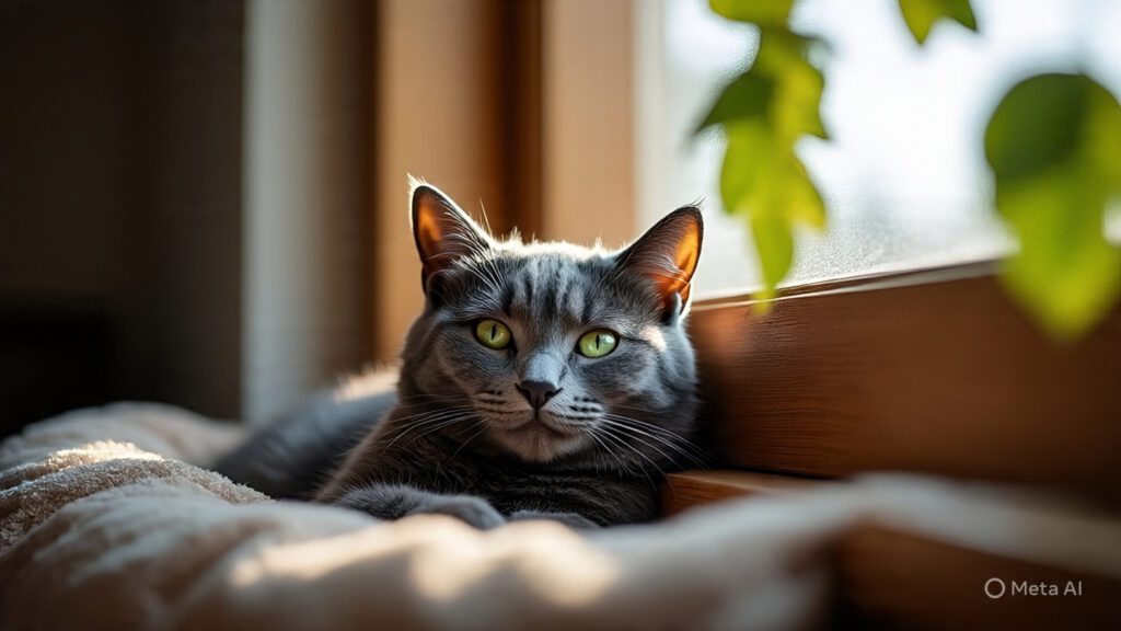 Cat Sitting Comfy by the Window
