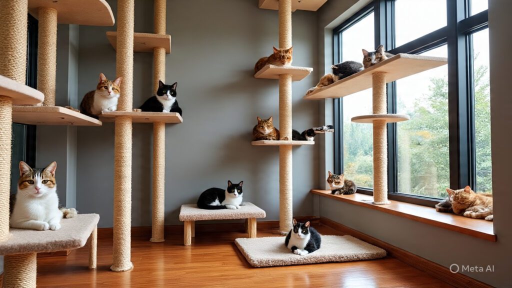 Cats in a Cat Room with Lots of Vertical Space