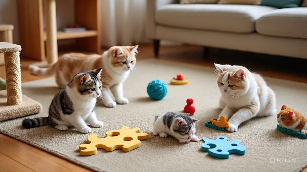 Cats Playing with Toys And Puzzles
