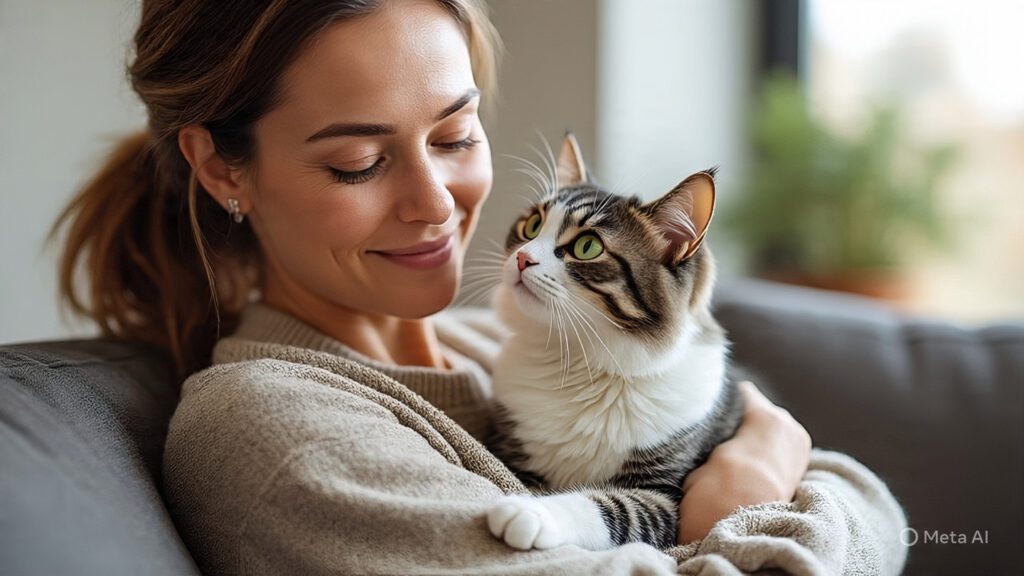 A Woman Using a Cat as Her Emotional Support Animal