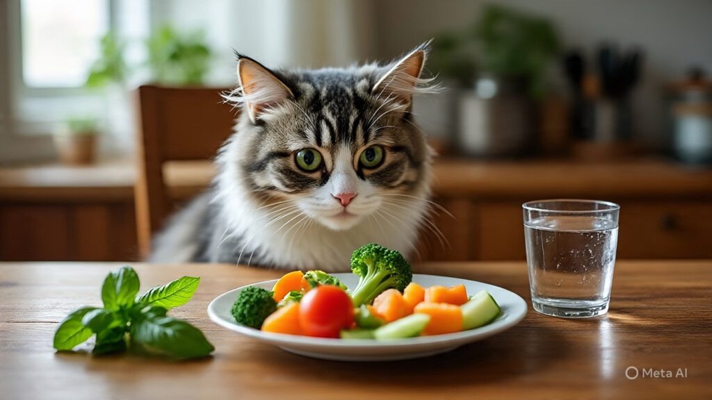 Cat Eating Healthy Food