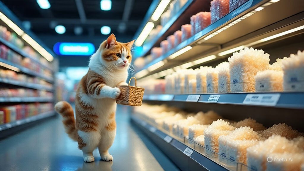 Cat Shopping for Shiny Crystal Cat Litter