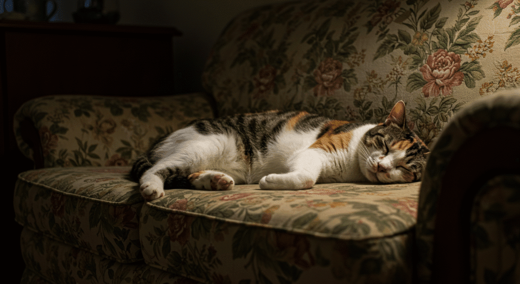 Senior Cat Sleeping on Couch