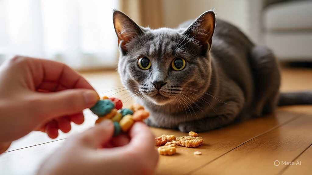 Cat Getting a Bunch of Treats