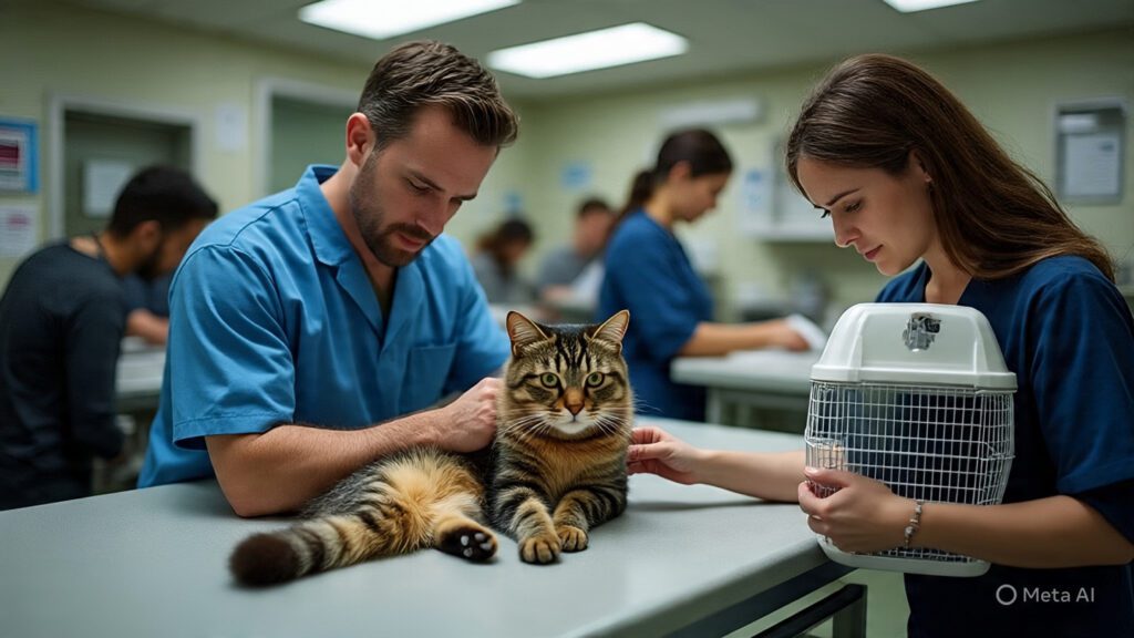 Cat in the Crowded Emergency Vet Clinic at Midnight