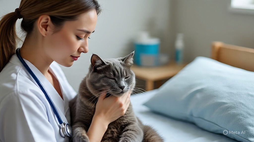 Woman Taking Care of a Sick Cat
